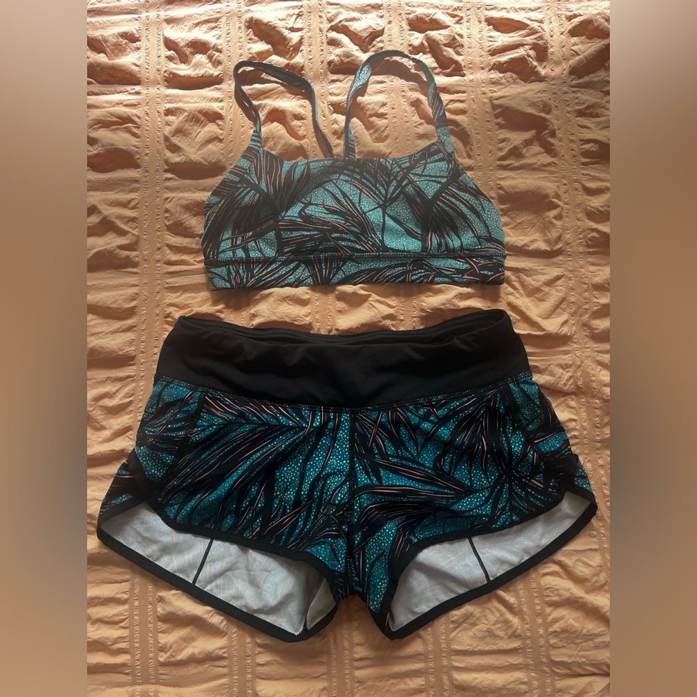 Lululemon Tropical Print Sports Bra and Shorts Set